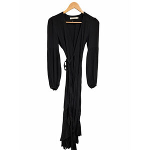Christy Dawn Black Wrap Maxi Dress XS Long Sleeve Sustainable